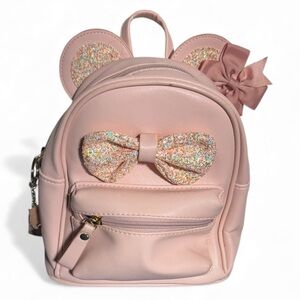 Glittery Pink Bow Backpack with Ears